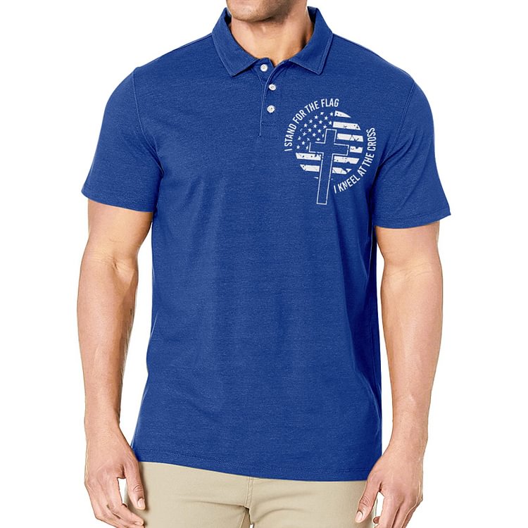 I STAND FOR THE FLAG I KNEEL AT THE CROSS GRAPHIC POLO SHIRT