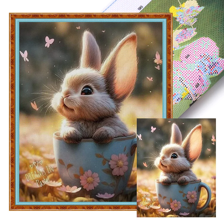 『YiShu』Rabbit in a Teacup - 11CT Stamped Cross Stitch(40*50cm)