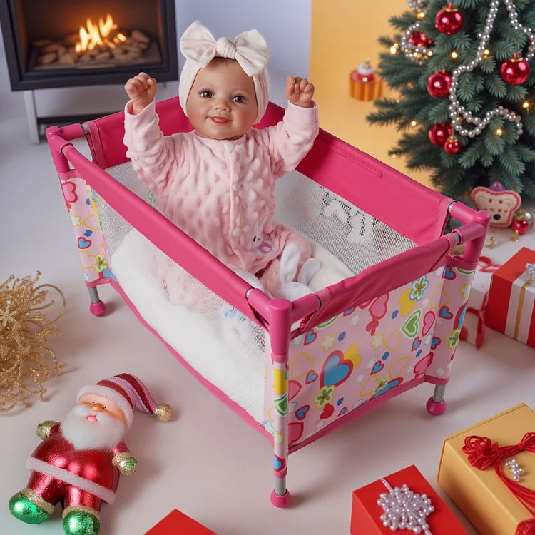 Babeside 17-22" Doll Pack N Play Baby Doll Cribs for Girls Foldable Doll Playpen Toy with Storage Bag and Removable Diaper Pad,Pink