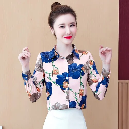 Blusas Mujer De Moda 2023 Blouse Women Long Sleeve Women Blouses Shirts Turn Down Collar Print Chiffon Blouse Shirt Tops D46 5%