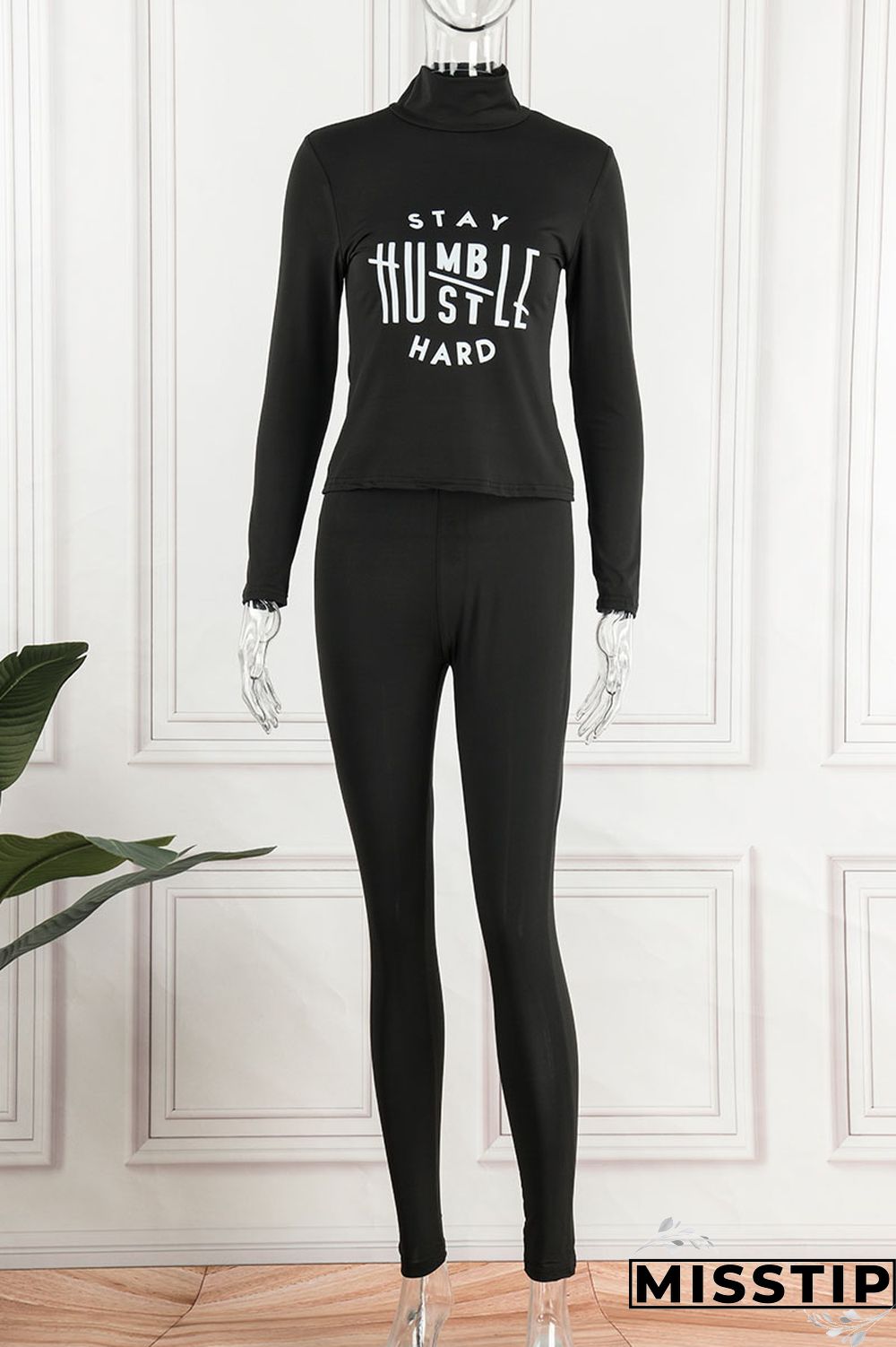 Blue Casual Sportswear Print Patchwork Turtleneck Long Sleeve Two Pieces