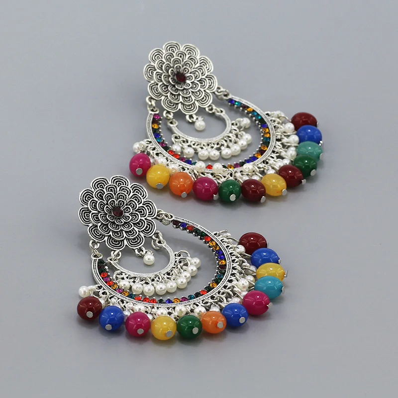Exaggerated retro hollow imitation agate earrings ethnic style colorful agate earrings