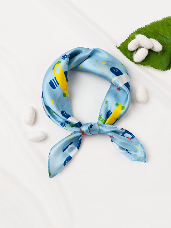 Foulard en soie dessin animé avion pour enfant-Soieplus