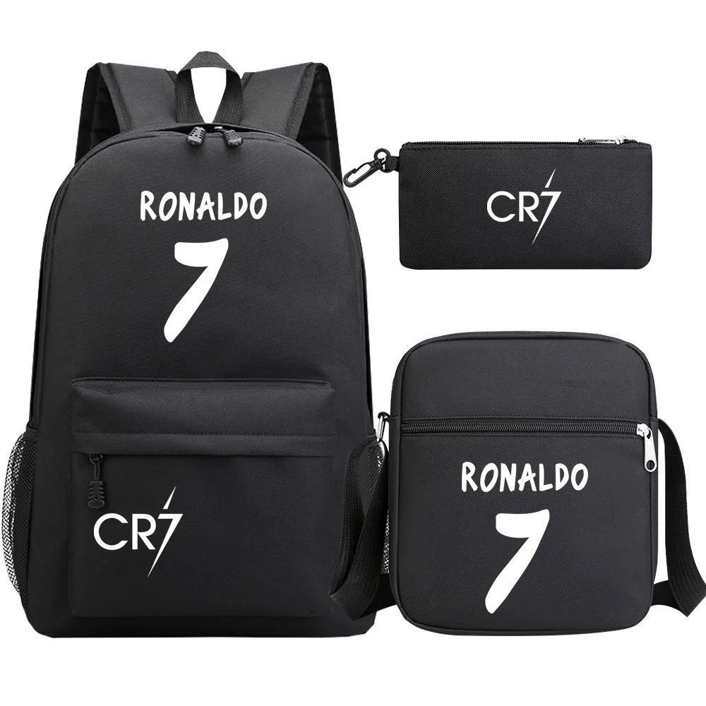 Buzzdaisy Cristiano Ronaldo School Bag Set - Backpack, Pencil Case & Lunch Bag | 15-inch Laptop Compartment | Waterproof Canvas | Double-Sided Mesh Pockets