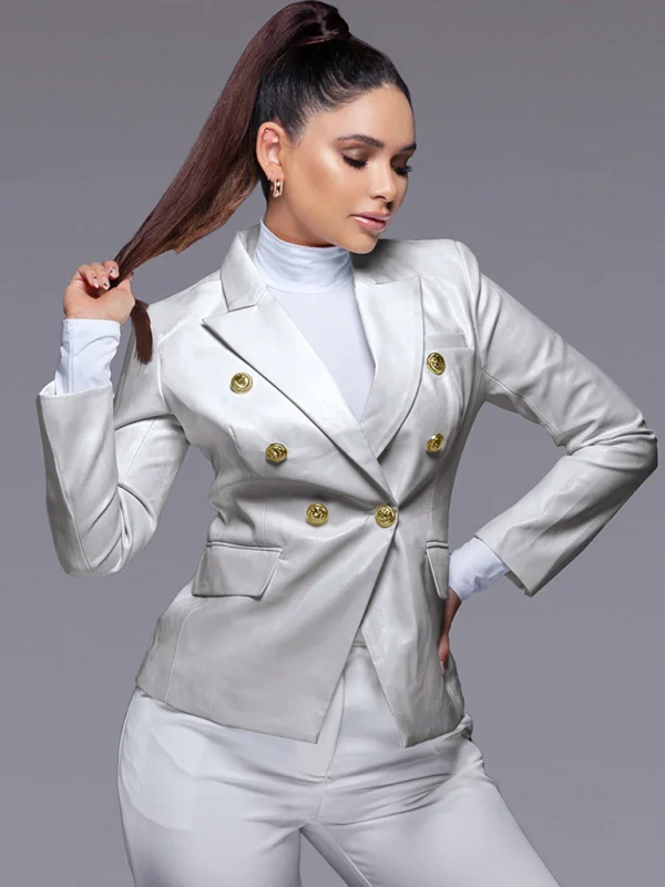 Women's simulated leather biker blazer Flusfy