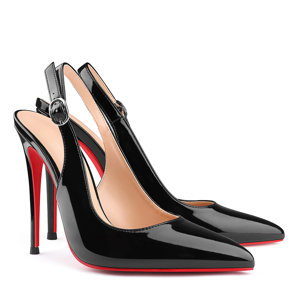 120mm Women's Pointed Toe Slingback Heels Red Bottoms Pumps Dress Shoes-vocosishoes