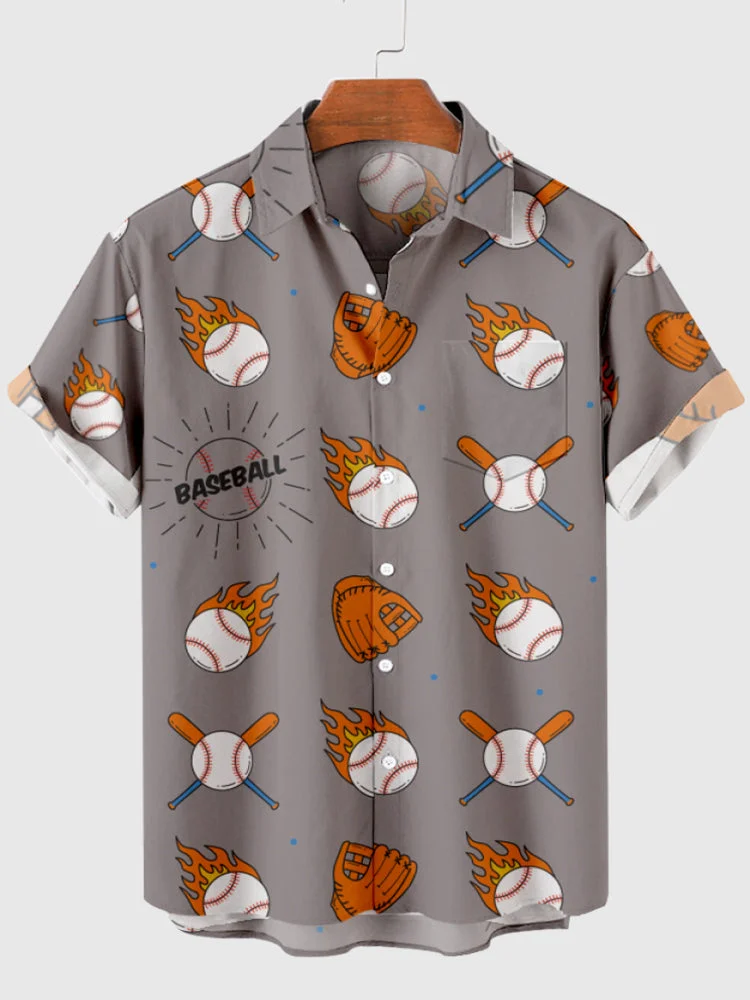 Baseball and Sport Equipment Printing Men's Short Sleeve Shirt