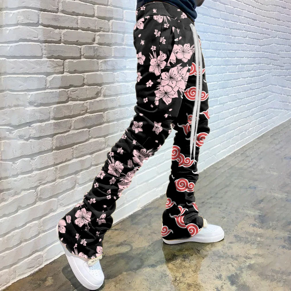 Casual Print Drawstring Flared Trousers