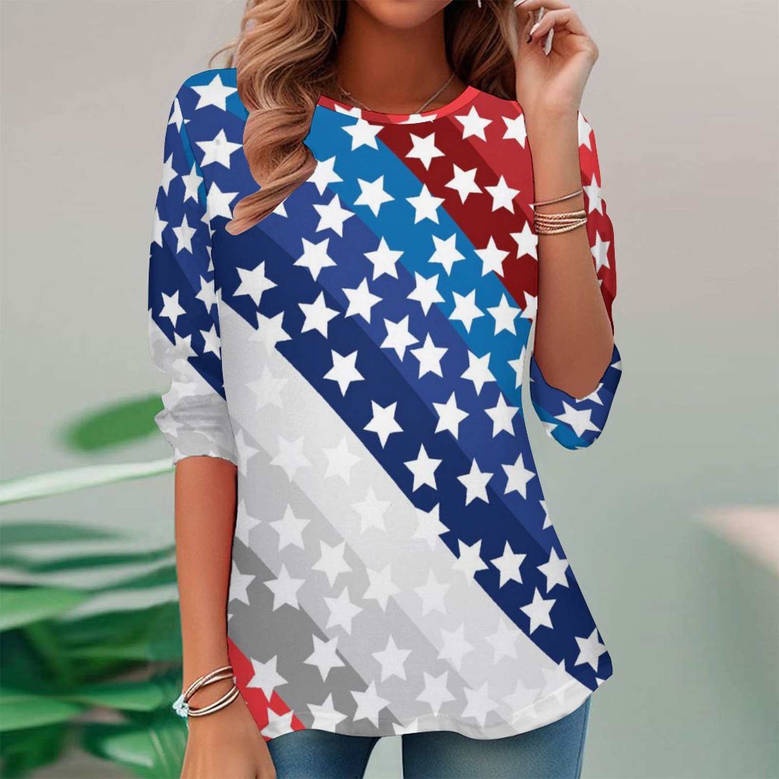 Women Long Sleeve V-neck Graphic Floral Printed Top