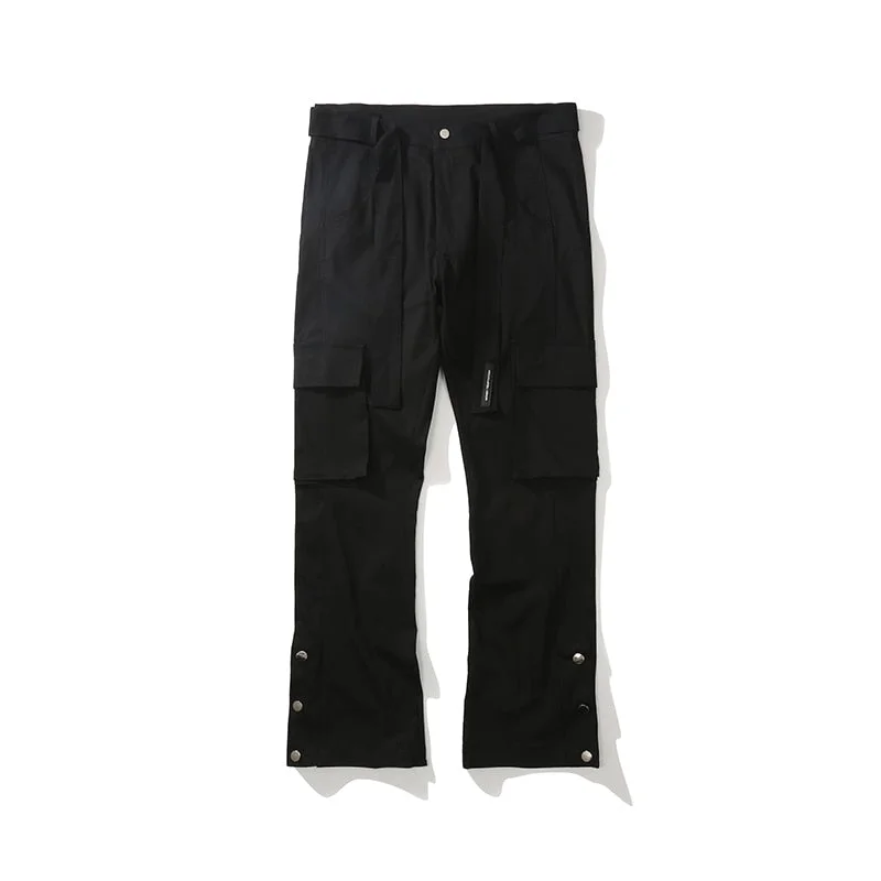 Sashes Multi-pockets Ankle Button Overalls for Men and Women Retro Streetwear Cargo Pants Loose Harajuku Casual Trousers