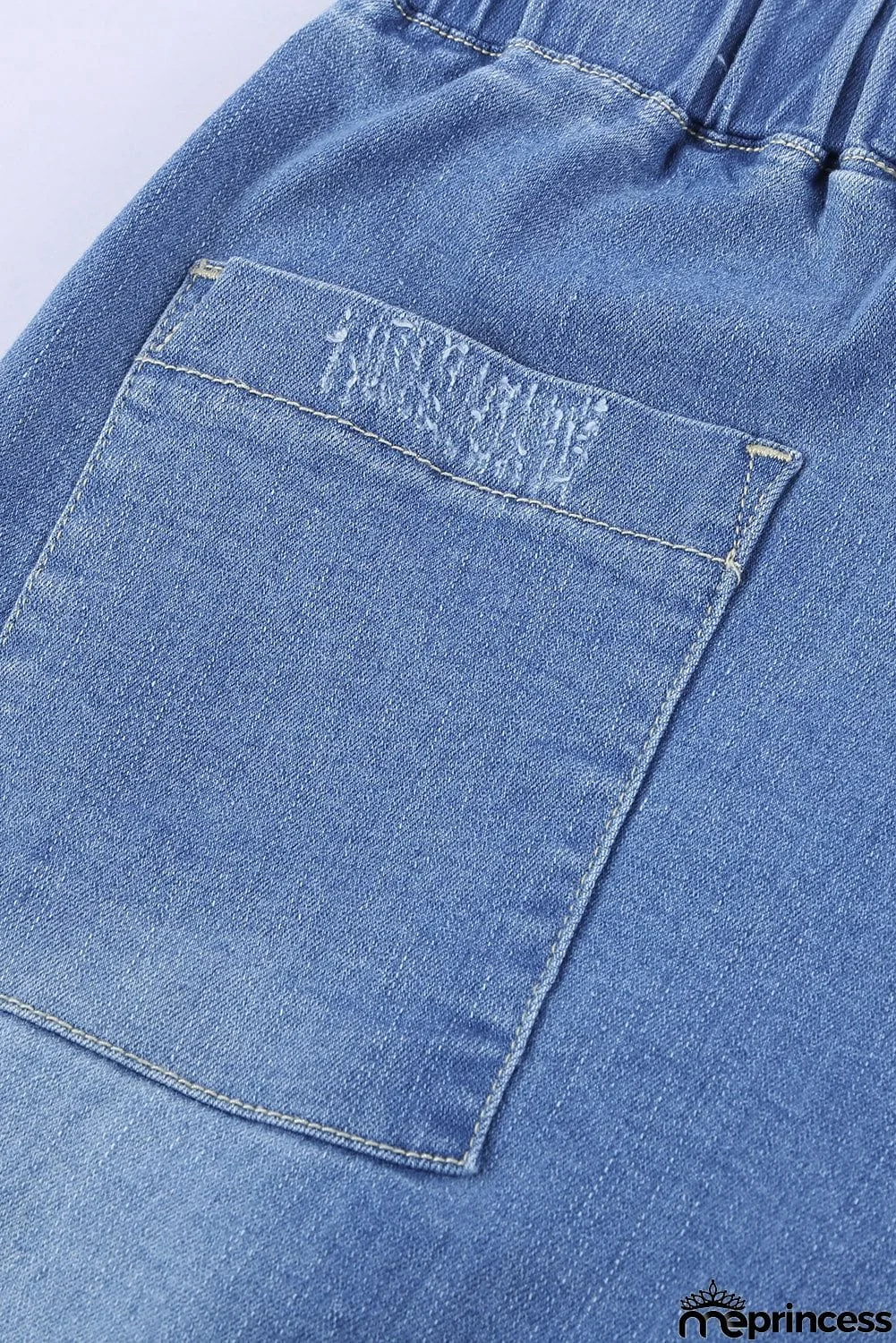 Women's Sky Blue Pocketed Distressed Jean Joggers