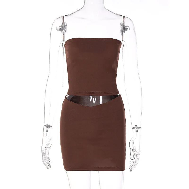 Brownm Women's Clothing 2024 New Summer Fashion Casual Word-And-T-Shirt Short Skirt Set