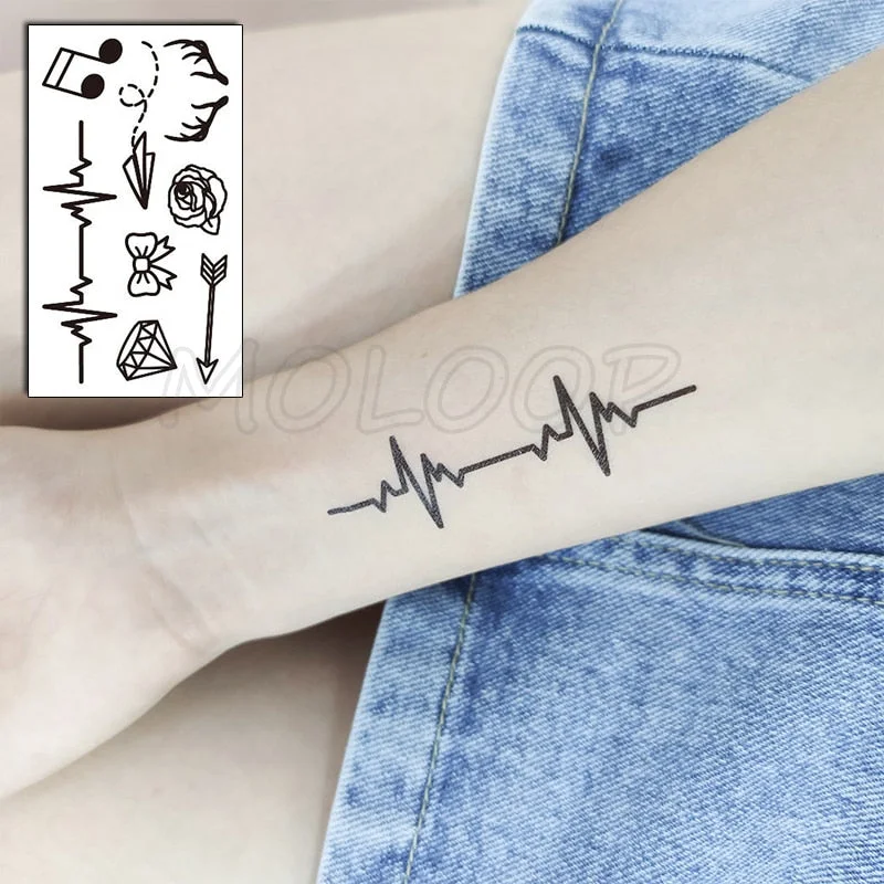 Water Transfer Tattoo Heart-shaped Lifeline Tattoo Body Art Waterproof Temporary Fake Flash Tattoo for Man Woman Kid 10.5*6cm