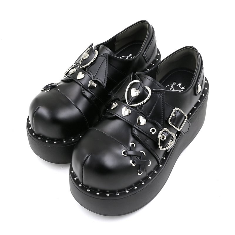 Gothic Black Daily PU Leather Heart-shaped Decoration Leather Shoes