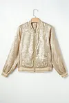 Women's Elegant Shiny Sequins Metallic Metal Color Baseball Jacket Coat