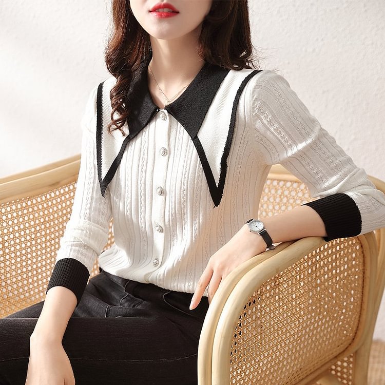 Knitted Long Sleeve Casual Shirts & Tops