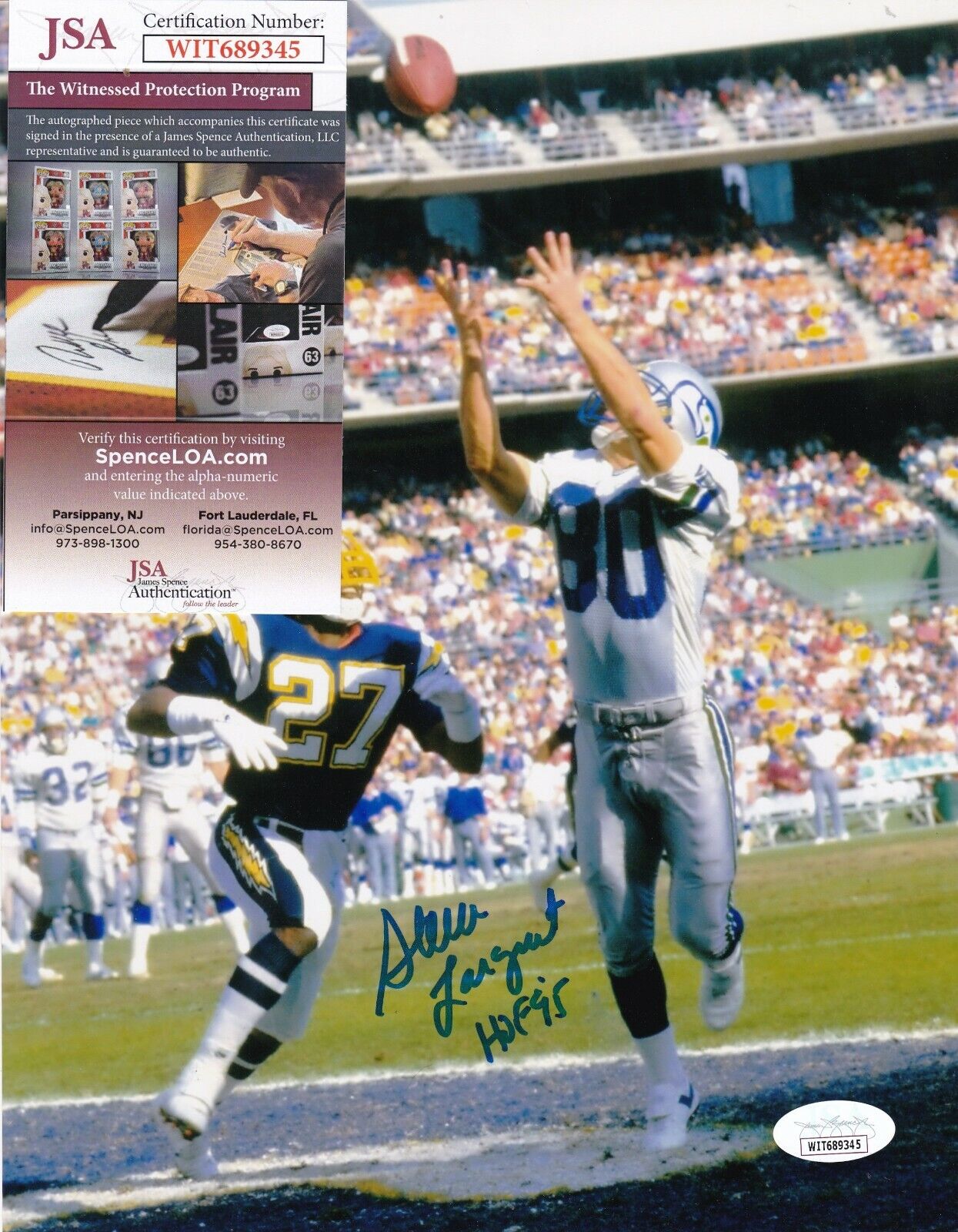 STEVE LARGENT SEATTLE SEAHAWKS HOF 95 ACTION SIGNED 8x10 Photo Poster painting