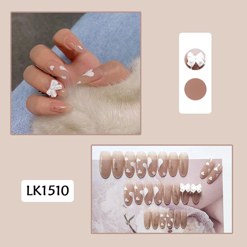 24pcs Butterfly Print Nails Patch Glue Type Long Paragraph Fashion Manicure Patch False Nails Save Time Nail Patch New SANA889-Nail Inspo