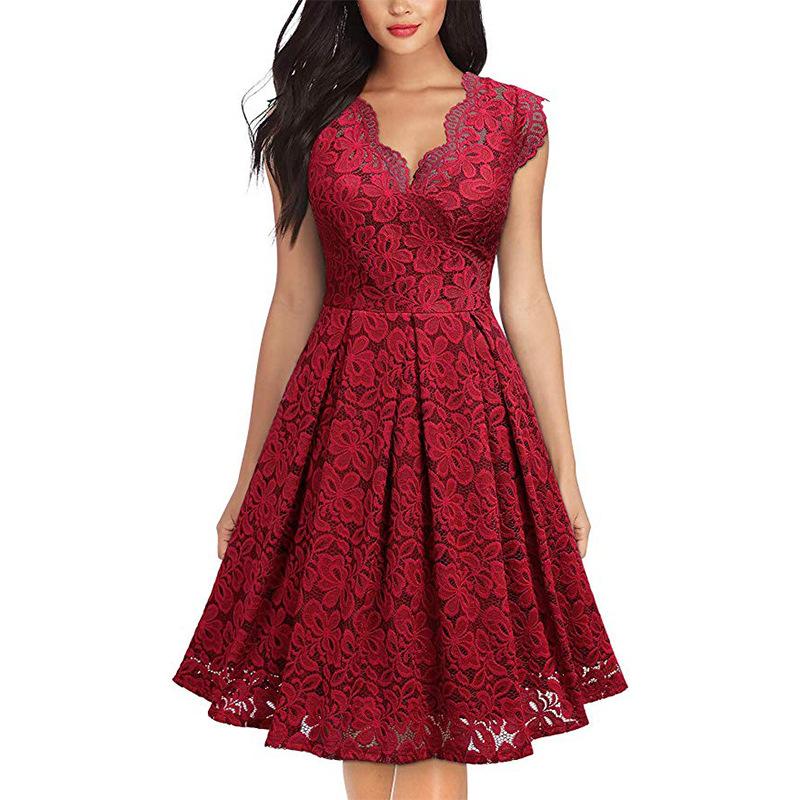 Women's Retro Lace V-neck Sleeveless Dress