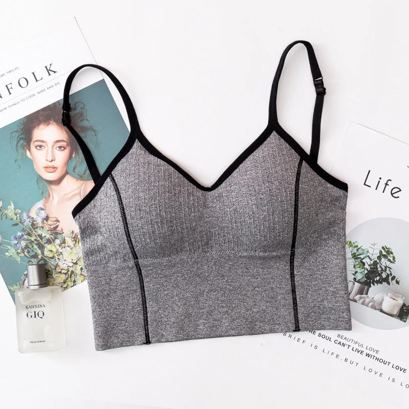 Women Tanks Crop Top Seamless Underwear Female Crop Top Women Sport Tops Sexy Lingerie Low Back Sleeveless Padded Camisole Femme