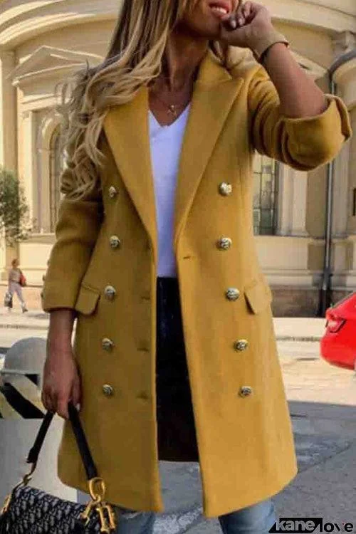 Chic Casual Solid Long Sleeve Buttons Slim Long Coat