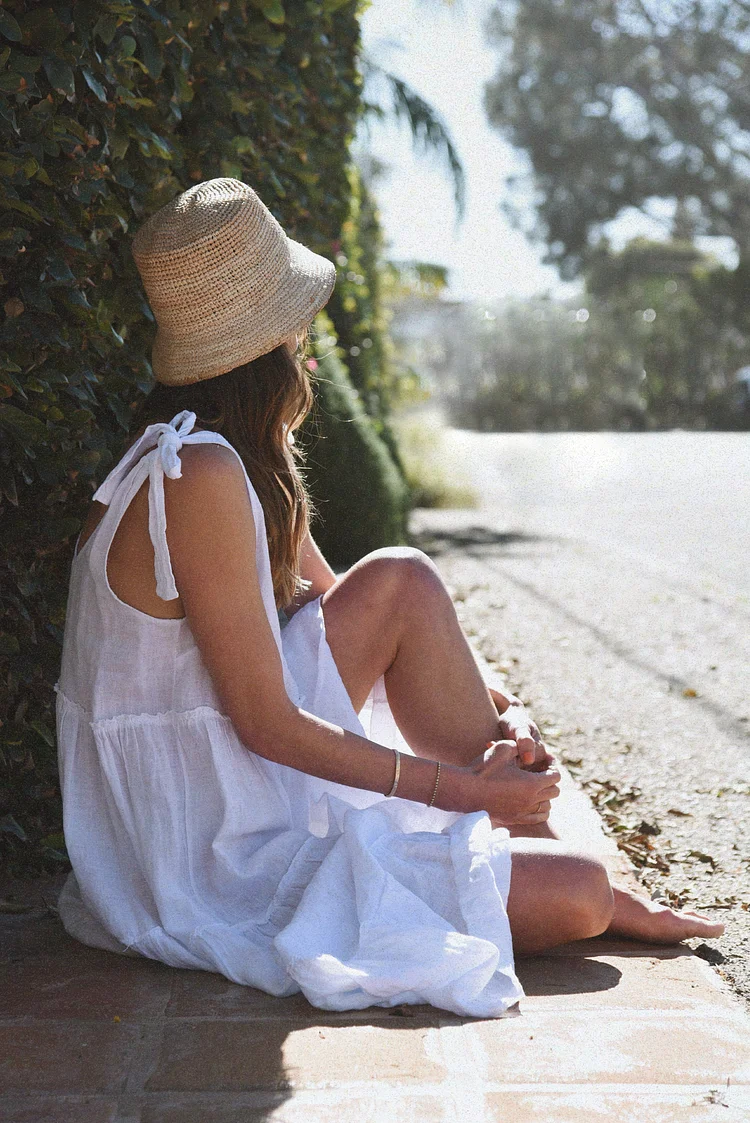 V-Neck Low Back Linen Dress