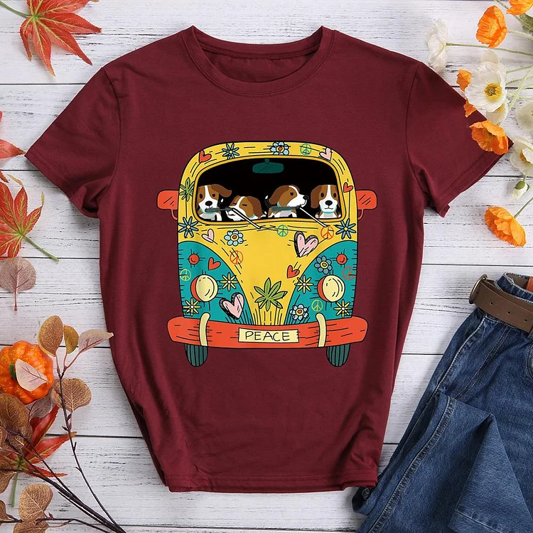 Dog Hippie Car Hippy Style eagle Lover  T-Shirt Tee -011001-CB