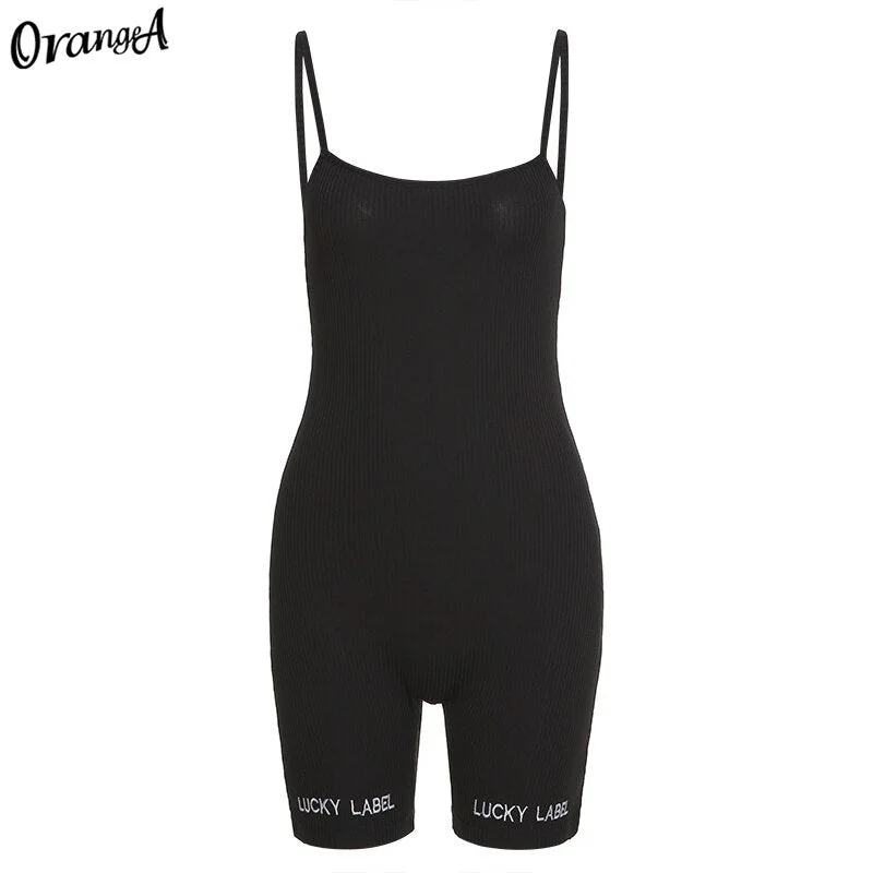 OrangeA skinny sexy romper summer 2021 woman letter embroidery elastic high fitness sleeveless activewear fashion bodycon outfit