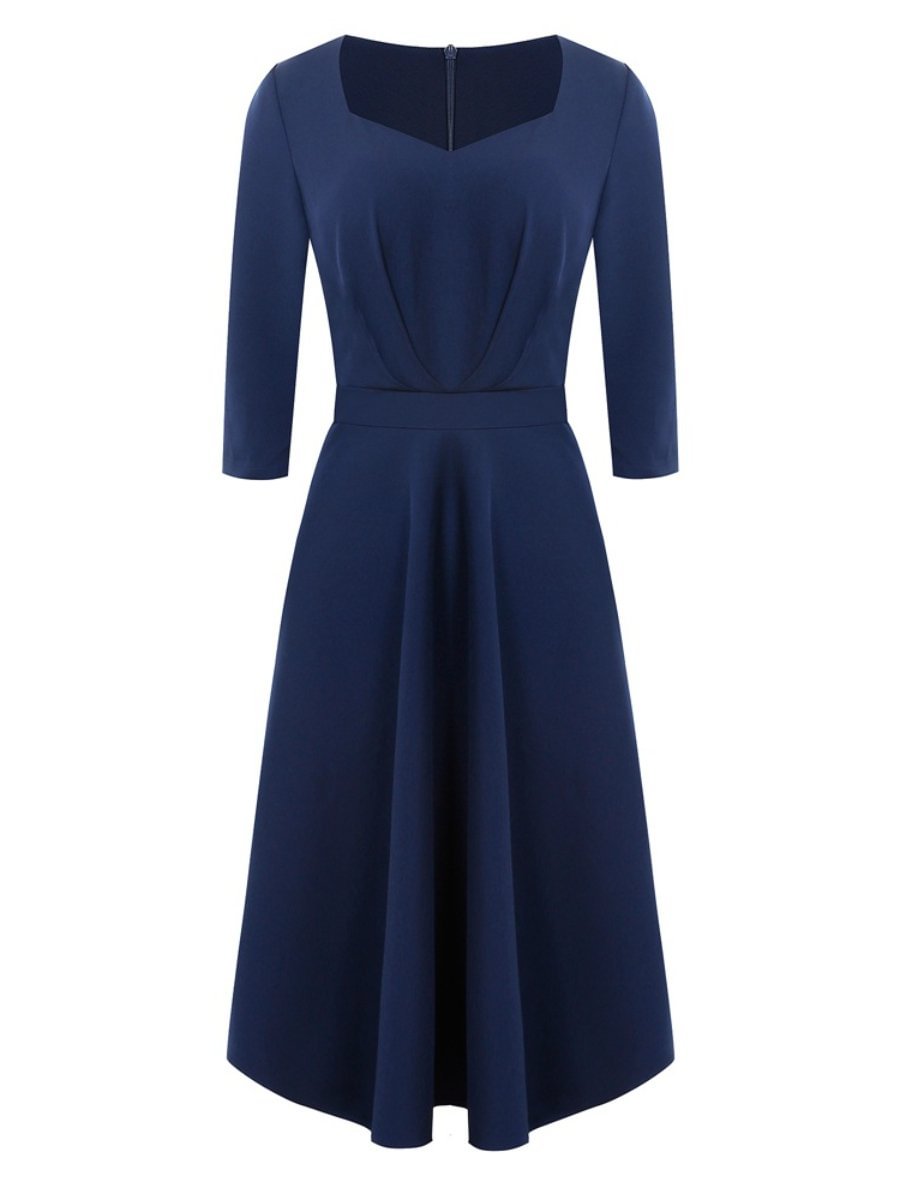 Vintage Dresses For Women Square Collar Three-quarter Sleeve Knee Length Dress