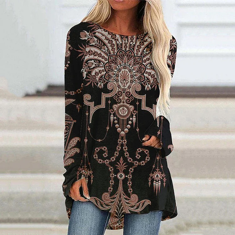 Ethnic Print Crew Neck Tunic