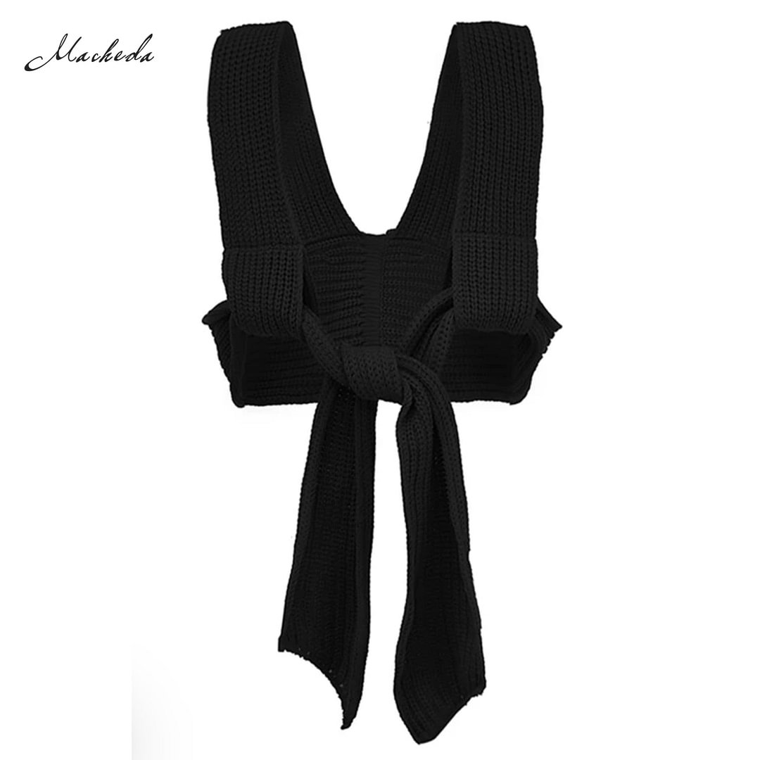 Macheda Autumn Solid Sexy Tank Top Women Fashion Sleeveless Adjustable Knitting Clothing Lady Casual Slim Crop Top 2020 New