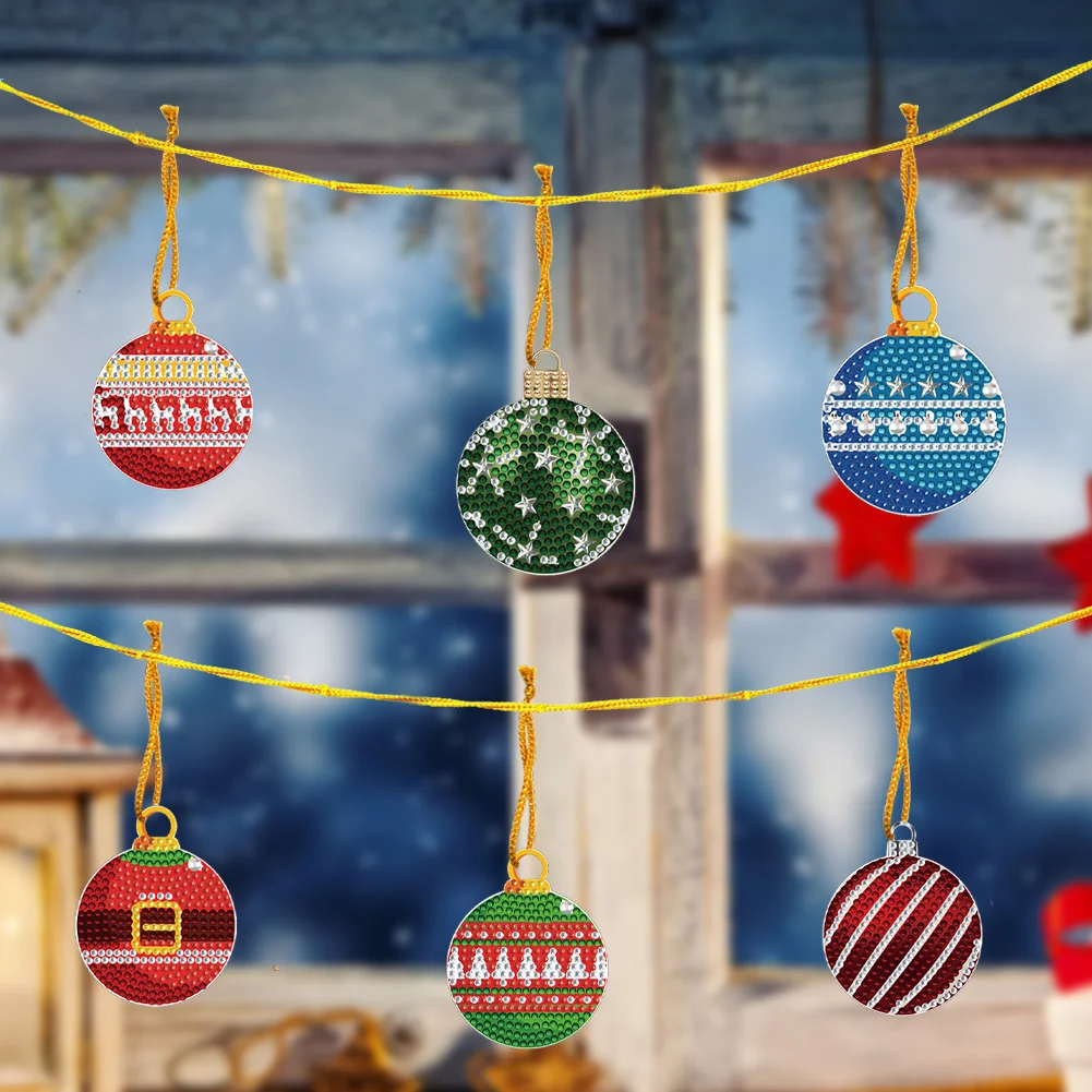 6Pcs Xmas Theme 2D Flat DIY Diamond Christmas Tree Pendant Wall Door Decoration