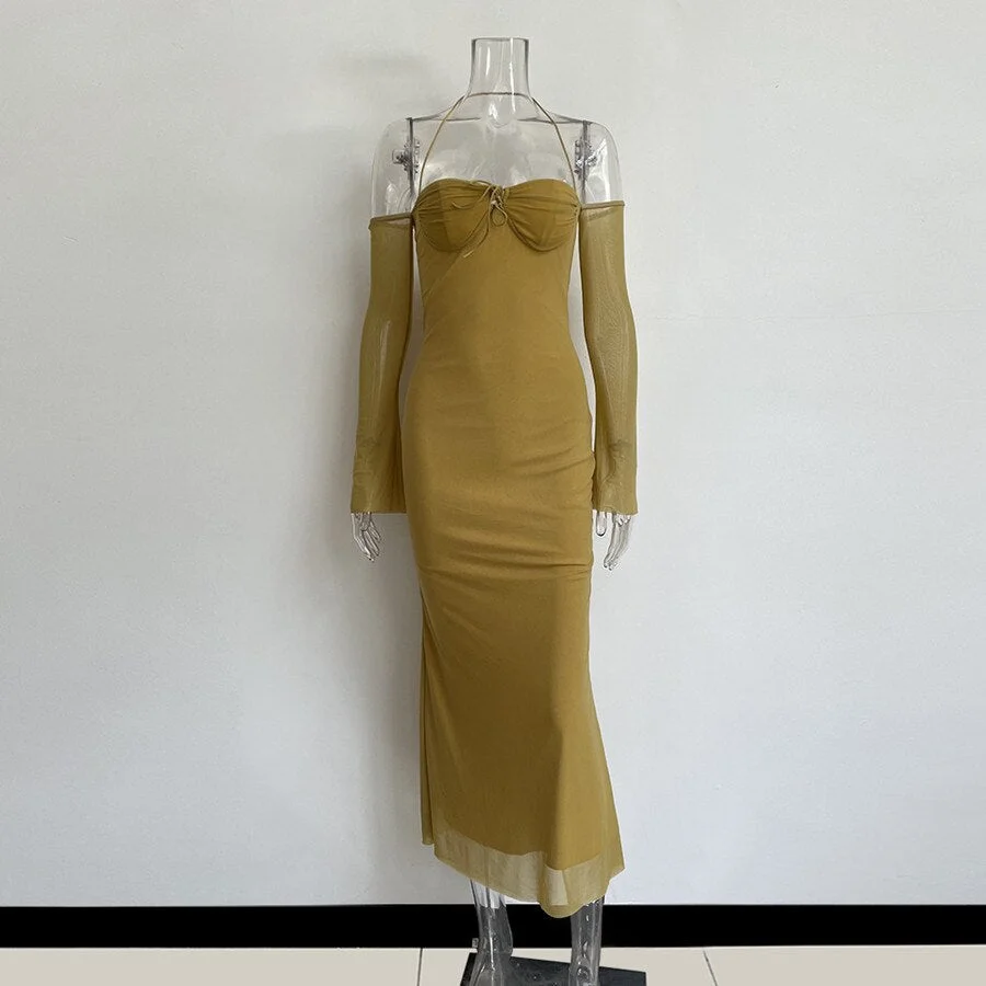 Yiallen Spring Fashion Sexy Hollow Out Bandage Slash Neck Long Sleeve Mini Bodycon Dresses For Women 2022 New Elegant Romantic