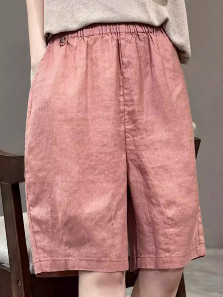 Comstylish Women's Elastic Waist Pocket Linen Casual Pants