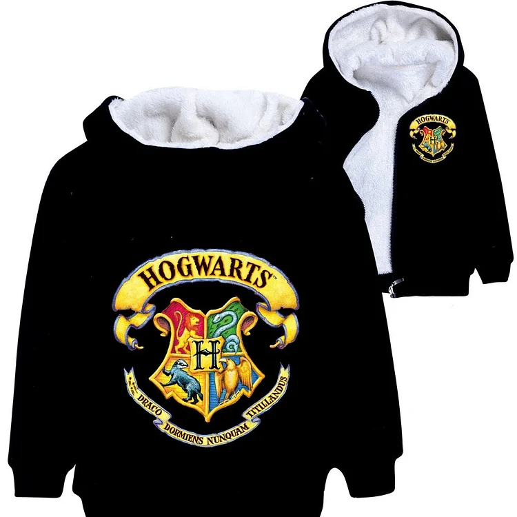 Mayoulove Harry Potter Hogwarts Sherpa Lined Hoodie Fleece Sweatshirt Full Zip Jacket for Kids-Mayoulove
