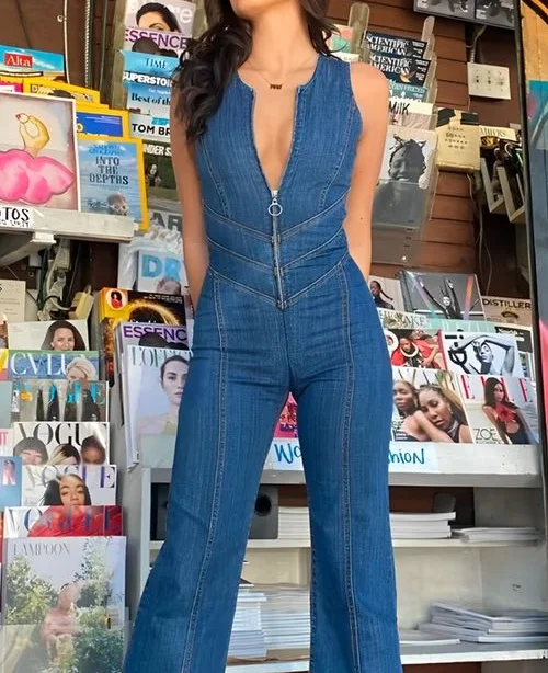 Slim Fit Sleeveless Fashion intage High-Waist Denim Jumpsuit