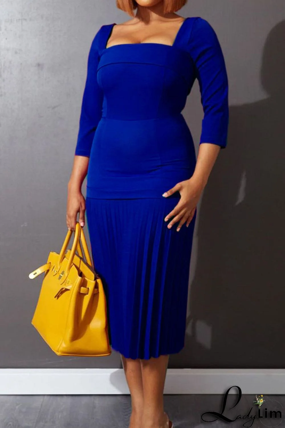 Purple Elegant Solid Patchwork Fold Square Collar Straight Dresses