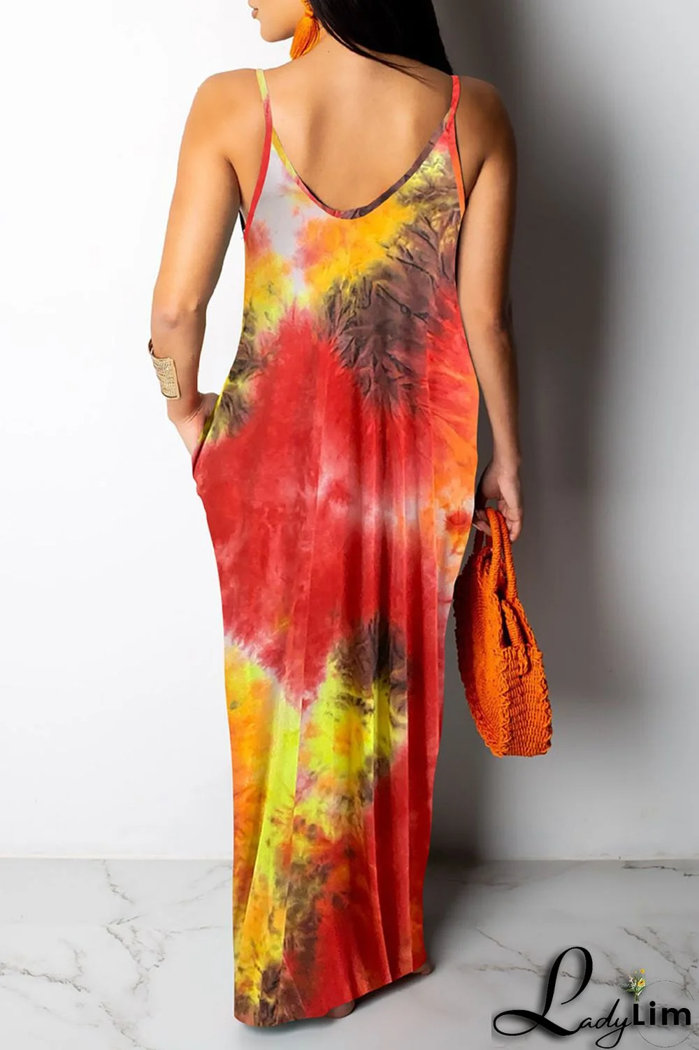 Yellow Sexy Print Patchwork Spaghetti Strap Sling Dress Dresses