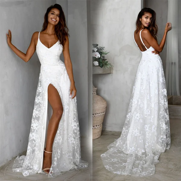 Evening Dress for Women Suspender Lace Dress Sexy V-neck Prom Dress Wedding Dress for Bride