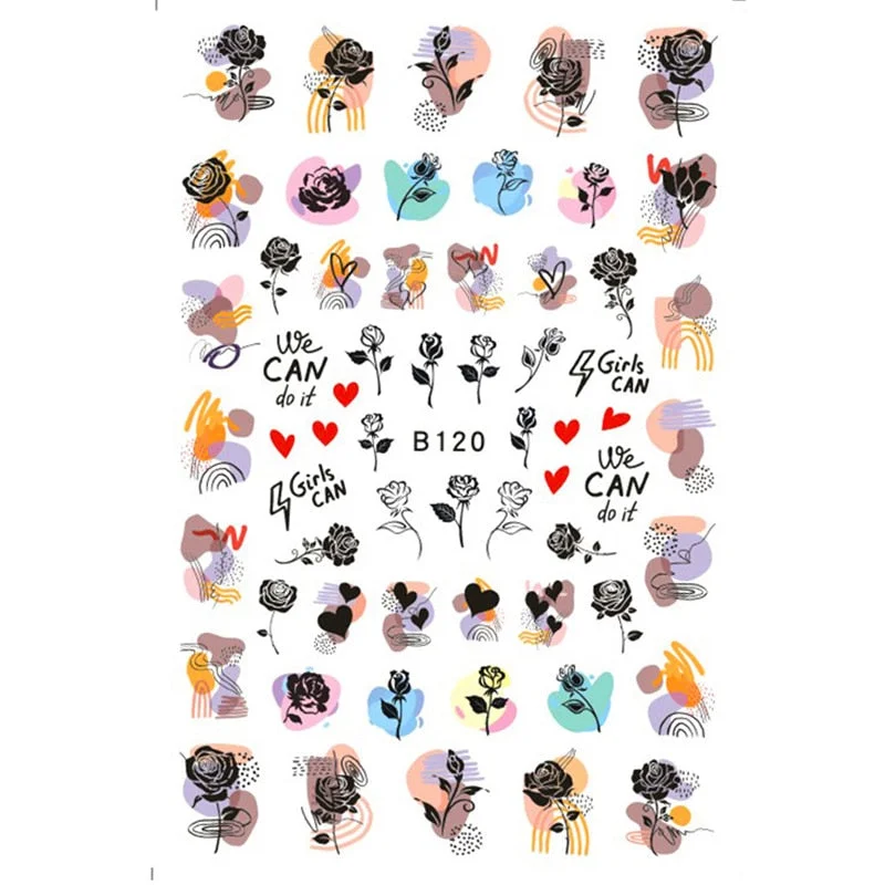 Black Rose Flower Heart 3D Nail Sticker Self-Adhesive Slider Art Decorations Valentine's Day Decals Manicure Accessories-Nail Inspo