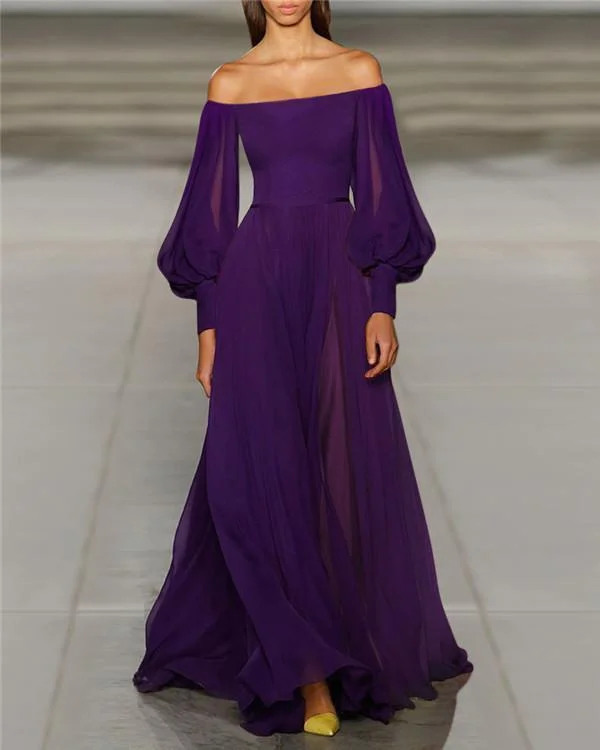 Solid Off Shoulder Elegant Women Fashion Maxi Dresses