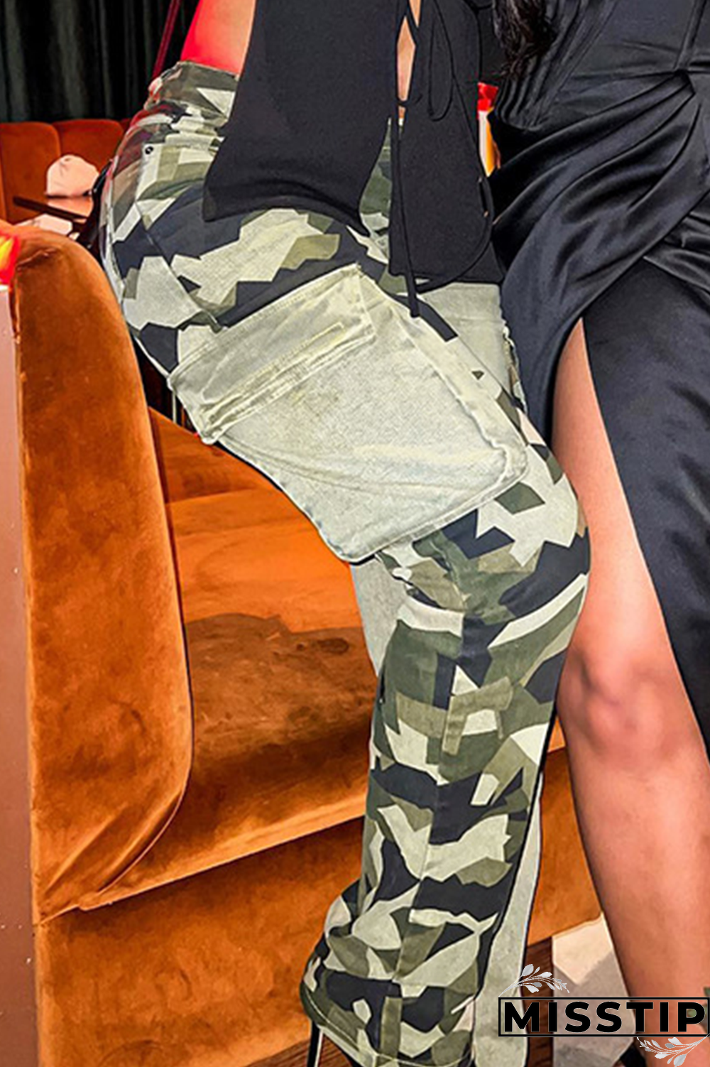 Camouflage Fashion Camouflage Print Patchwork Regular Denim Jeans