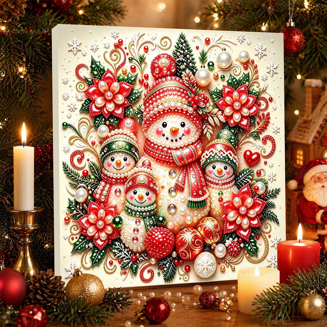 Framed Pearl Painting Snowman Christmas Wall Art 7.87x7.87in