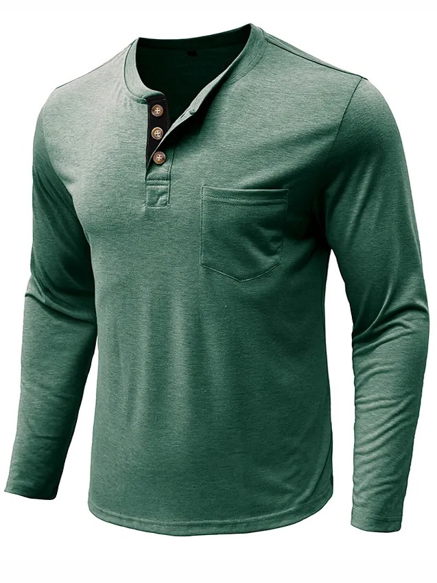 Men's Pocket Colored Cotton Bottoming Henley Top PLUSCLOTHESMAN