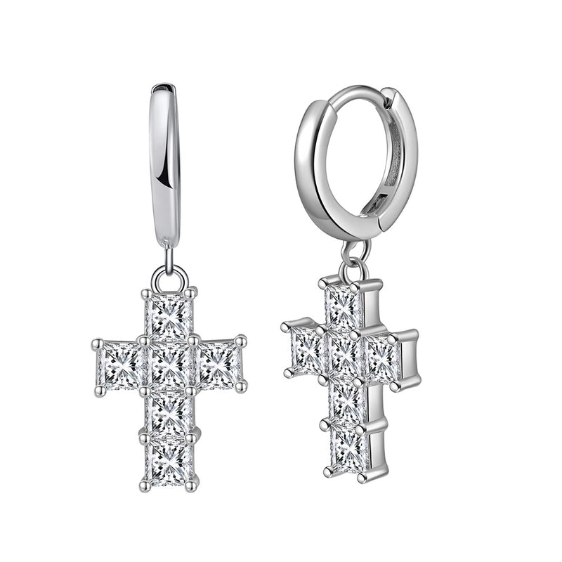 White Gold Plated Silver Plated 925 Sterling Silver Zircon 925 Sterling Silver Earrings Round Heart Shape Rhombus Earrings