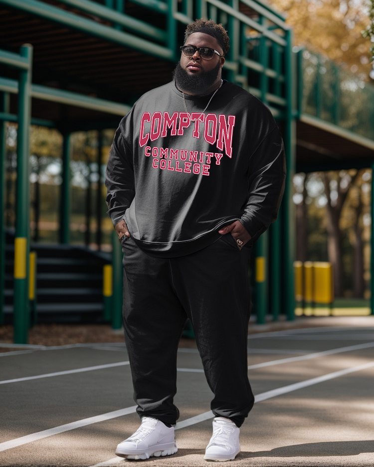 Men's Plus Size Compton Communitt College Style Sweatshirt and Sweatshirt Two-Piece Set