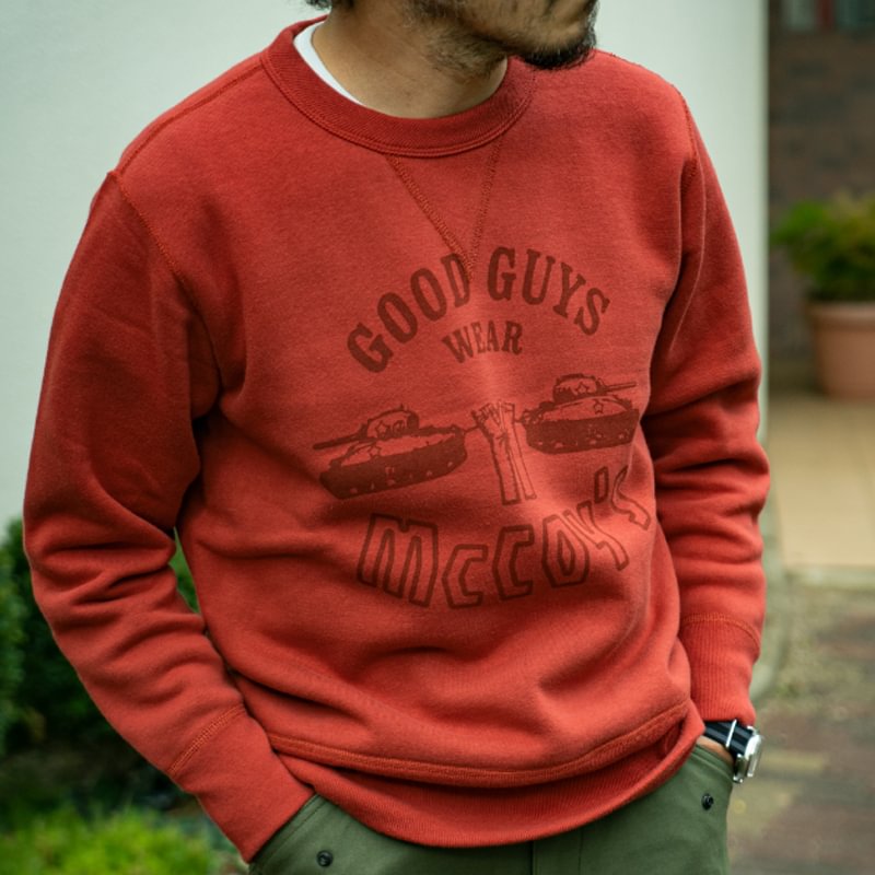 Vintage Red 10oz Cotton Rubber Military Print Sweatshirt