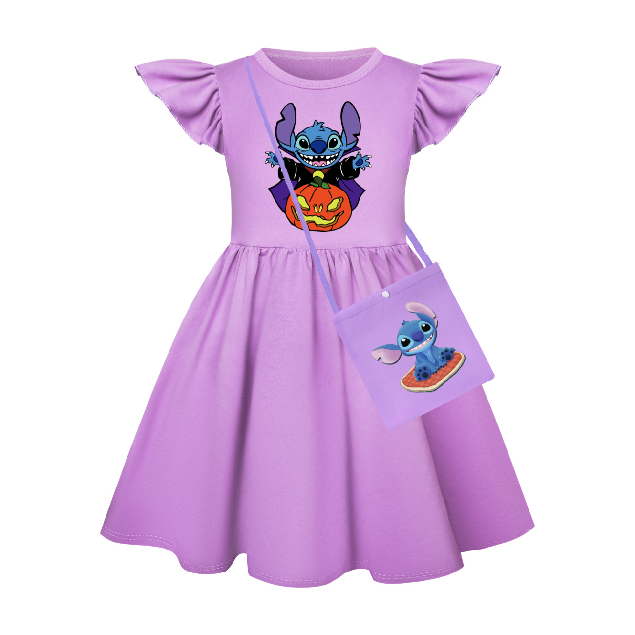Halloween Stitch Skater Dress for Girls with Flutter SleevesSizes 110-150Adorable and Festive -Mayoulove
