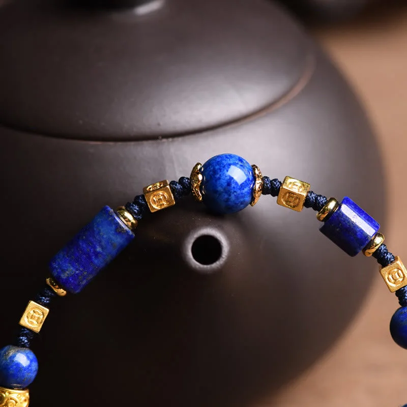 Handmade Natural Lazurite Bead Positive Rope Bracelet