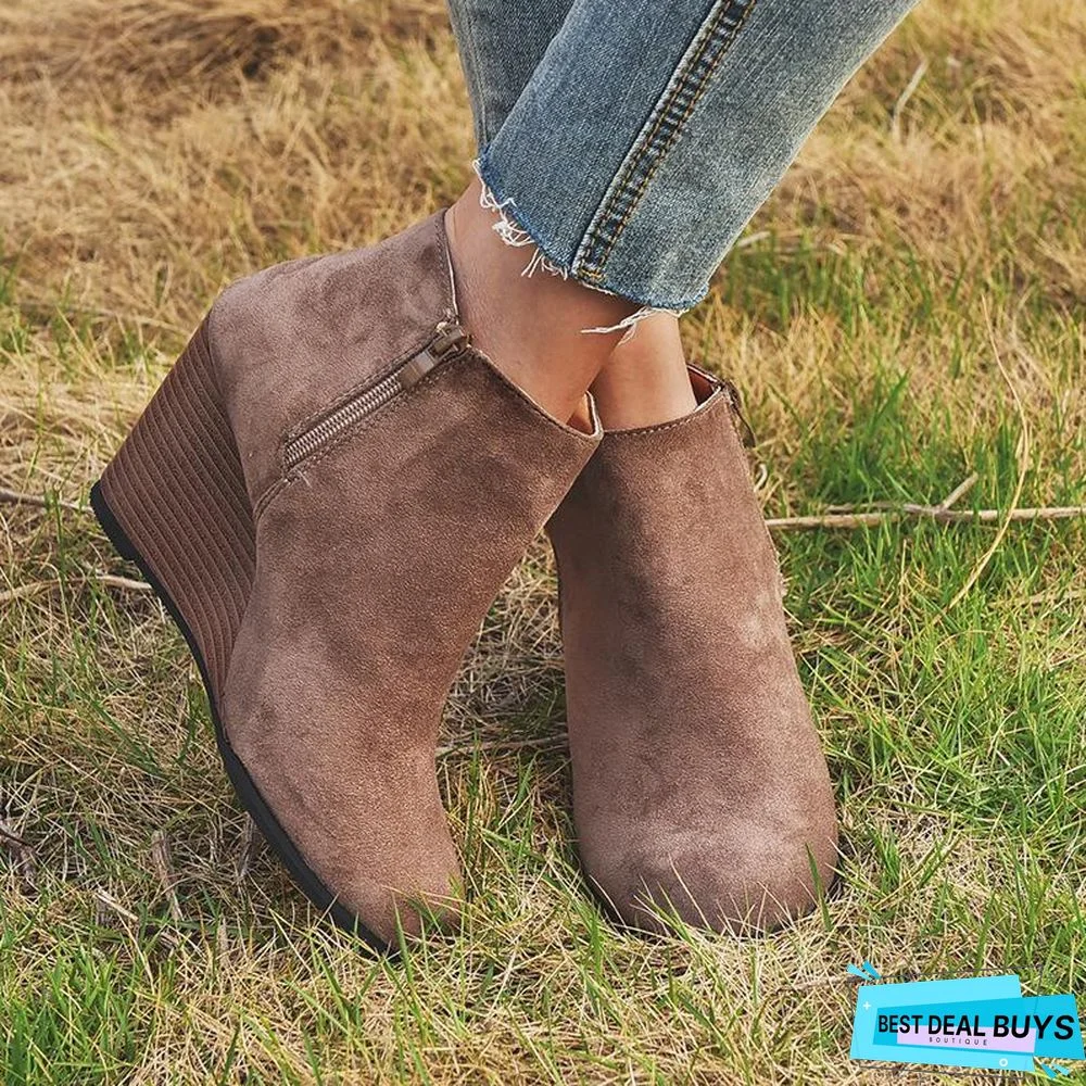 Wedge Fashion Side Zipper Ankle Boots